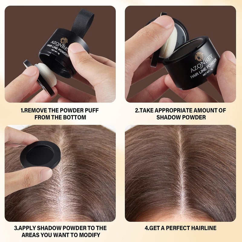Azonbey Root Touch Up Sets,Hairline Powder for Women Cover Up- Hairline Concealer for Thin and Thinning Hair, Water & Sweat Resistant,Contain Makeup Brush (Black, Med-Makeup Brush) - Image 5